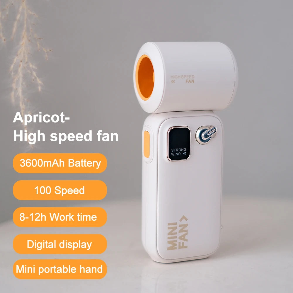 High-Speed Handheld Fan – 100-Level Cooling with Digital Display