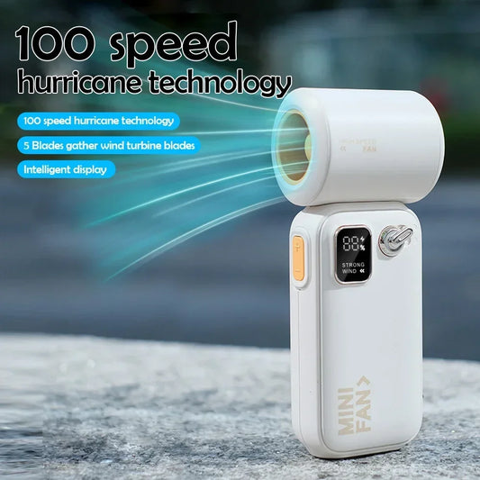High-Speed Handheld Fan – 100-Level Cooling with Digital Display