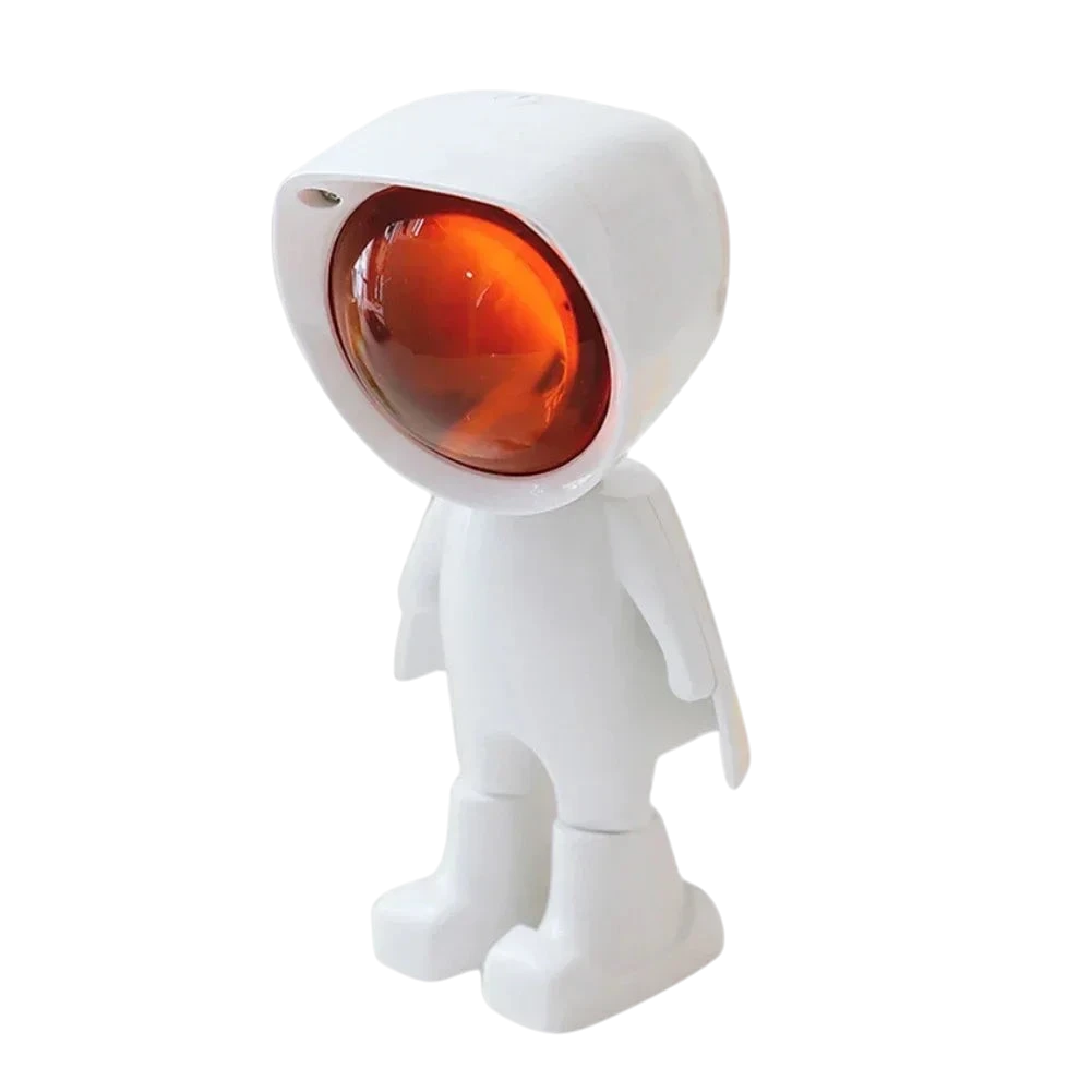 zero2cart rechargeable astronaut sunset projection lamp with a white plastic body and glowing orange LED light head