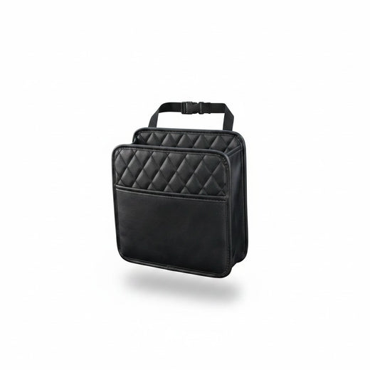 zero2cart black quilted leather car seat back organizer with adjustable hanging strap for interior storage