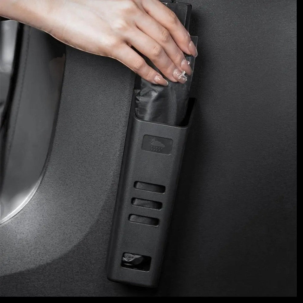zero2cart waterproof black plastic car umbrella organizer mounted on a vehicle interior panel for wet storage