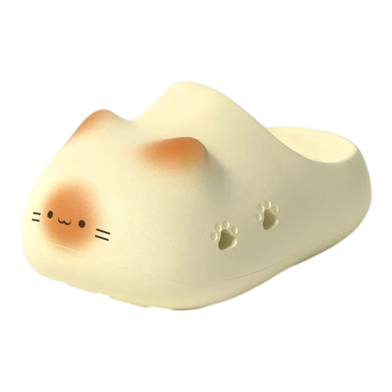 zero2cart cream-colored EVA cat paw slides with cute animal face and side paw print cutouts for summer indoor wear