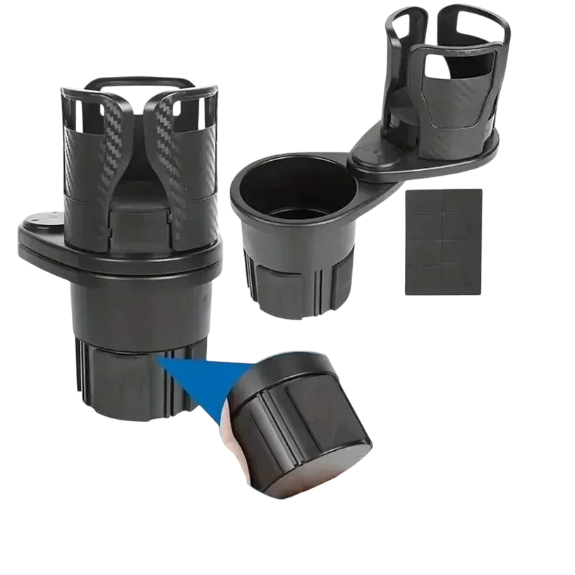 zero2cart adjustable 2-in-1 car cup holder and phone stand in carbon fiber style with rotating base and foam pads