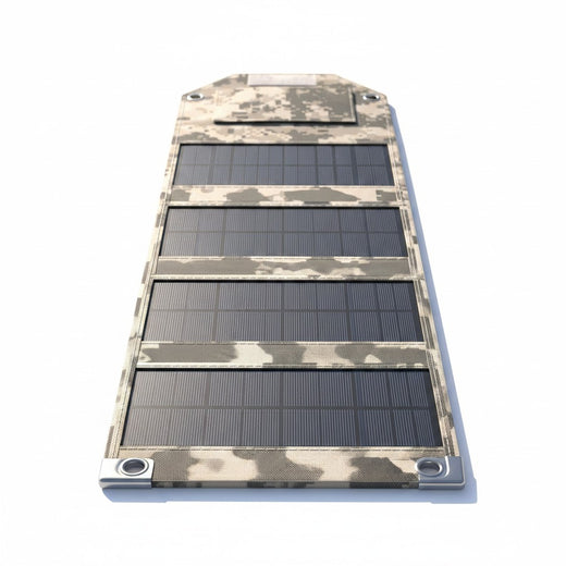 zero2cart foldable solar charging panel in camouflage print with six polycrystalline silicon cells and USB output