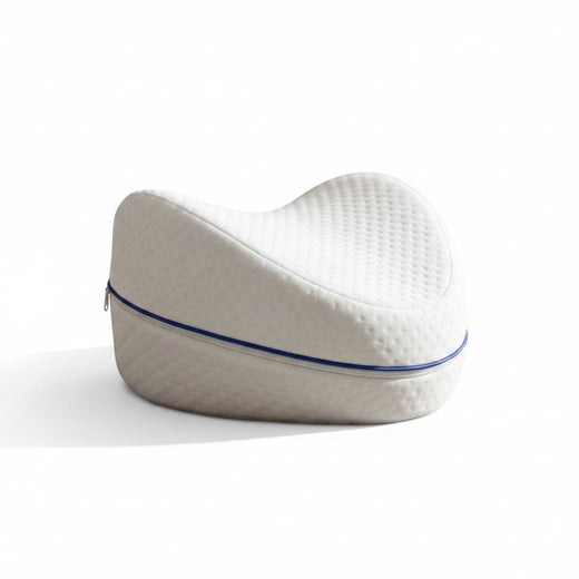 zero2cart heart-shaped memory foam leg pillow with a white textured polyester cover and blue zipper detail