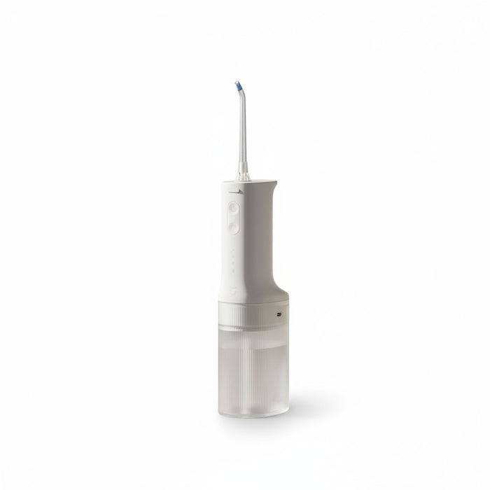 zero2cart portable electric water flosser in white with a clear tank and nozzle attachment for oral care
