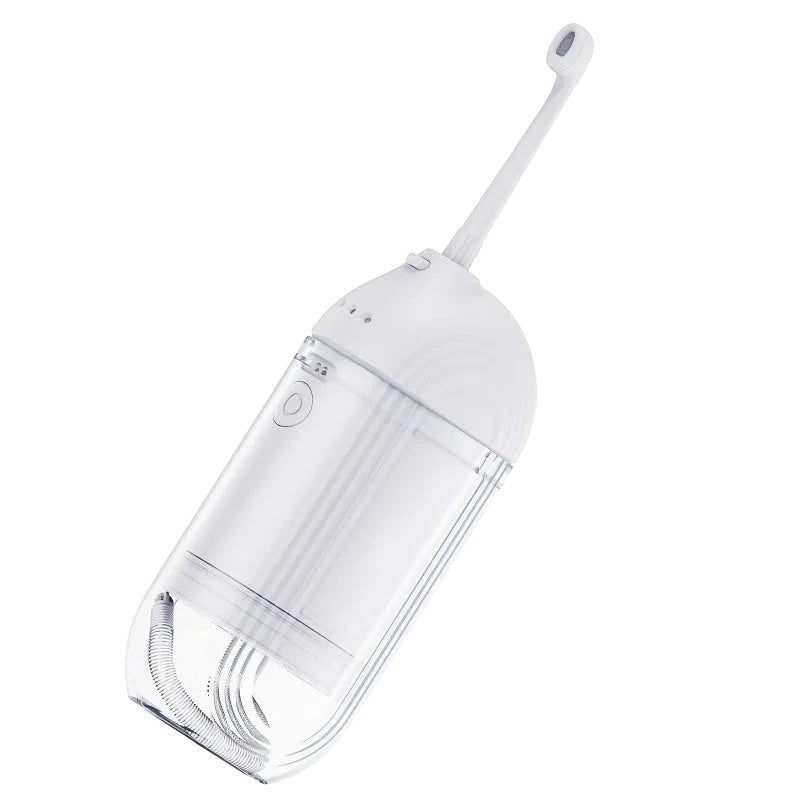 zero2cart portable rechargeable water flosser in white with four nozzle attachments for oral care