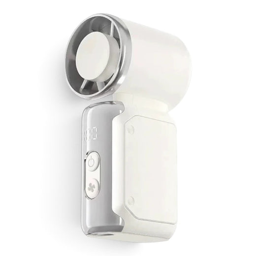 zero2cart portable white bladeless mini fan with a sleek plastic body and simple button controls for desk cooling