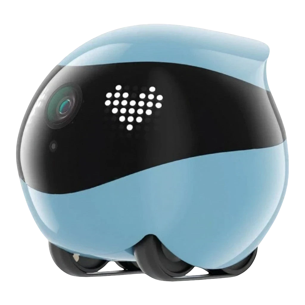 zero2cart smart pet companion camera robot in light blue with a heart-shaped LED display and rolling wheels