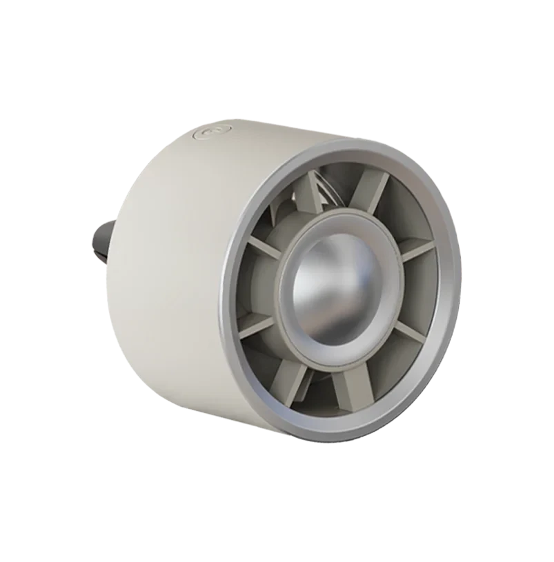 zero2cart compact USB car air vent fan in white with a circular design and silver center detail