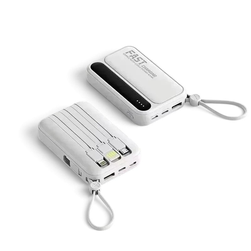 zero2cart white portable power bank with built-in cables and digital display for fast charging multiple devices