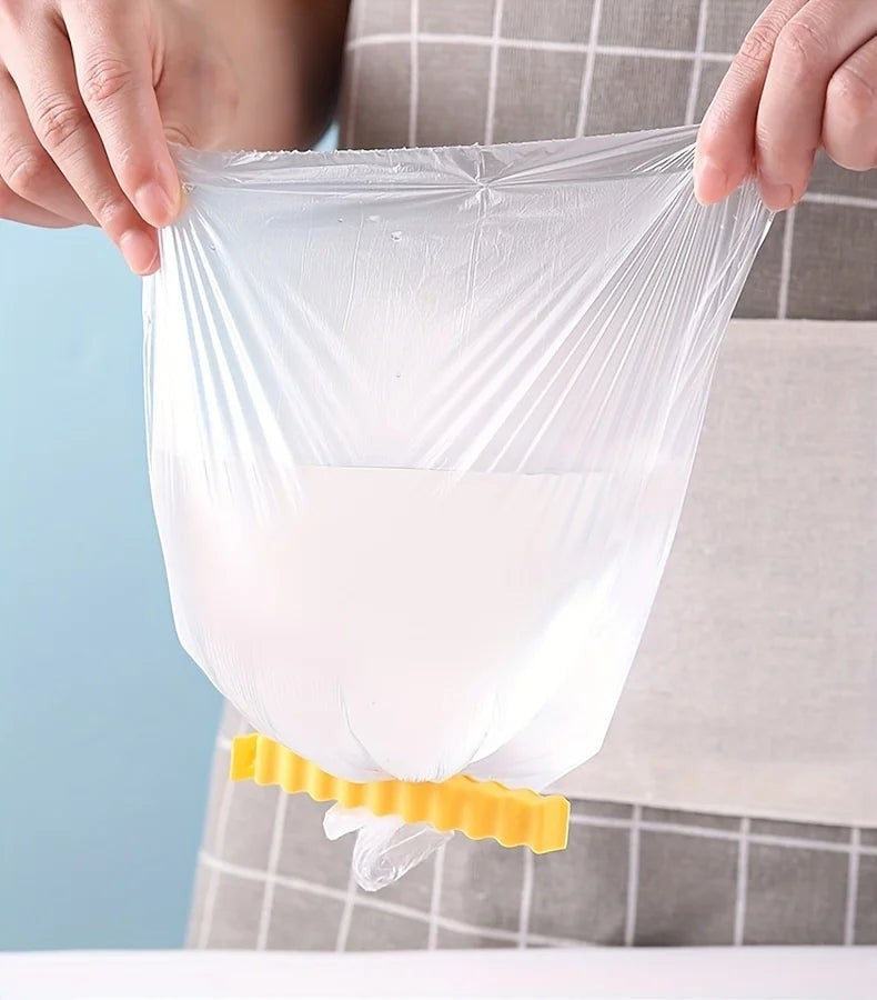 zero2cart yellow plastic bag sealing clip securing a clear plastic bag for kitchen organization