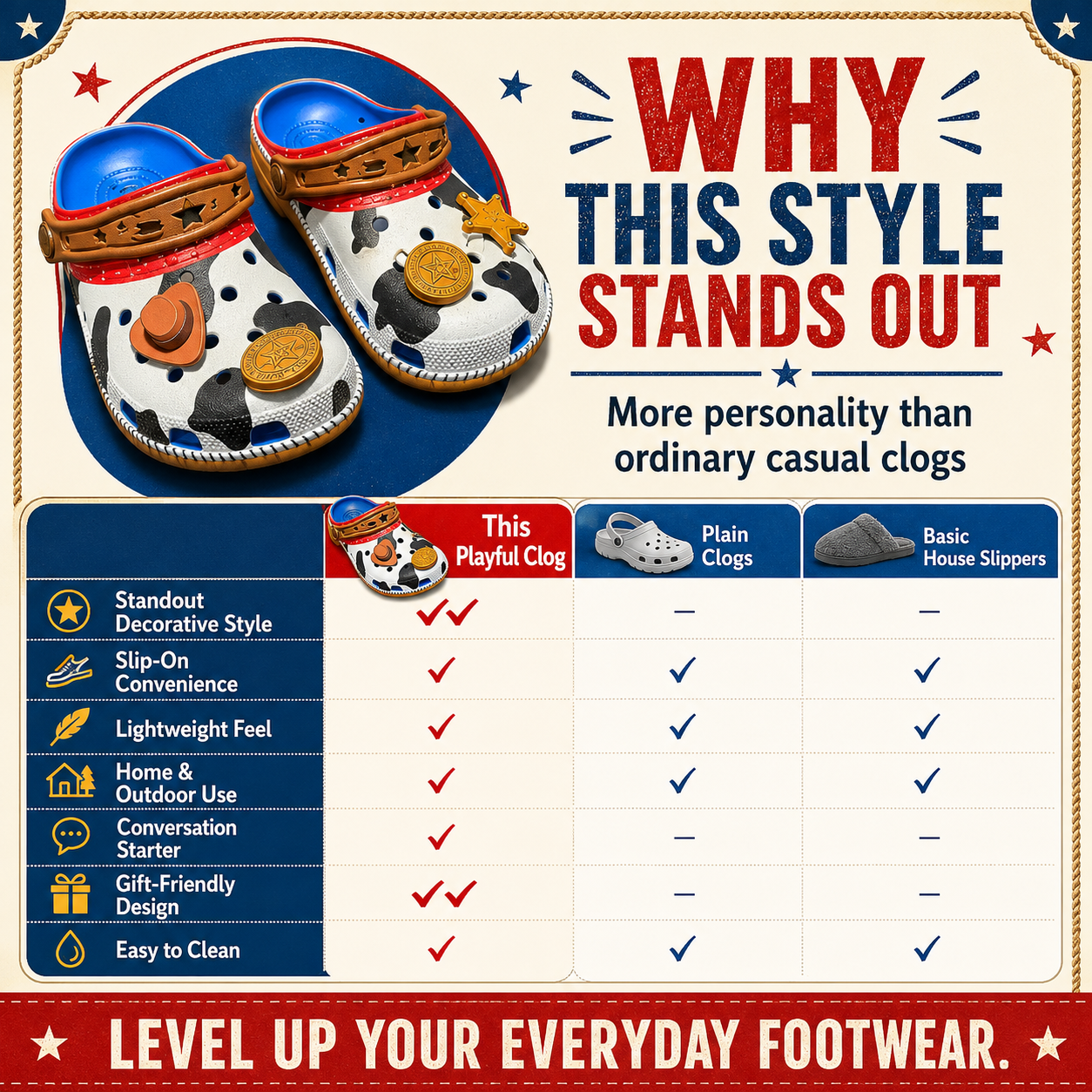 Western Cowboy-Inspired Classic Clogs