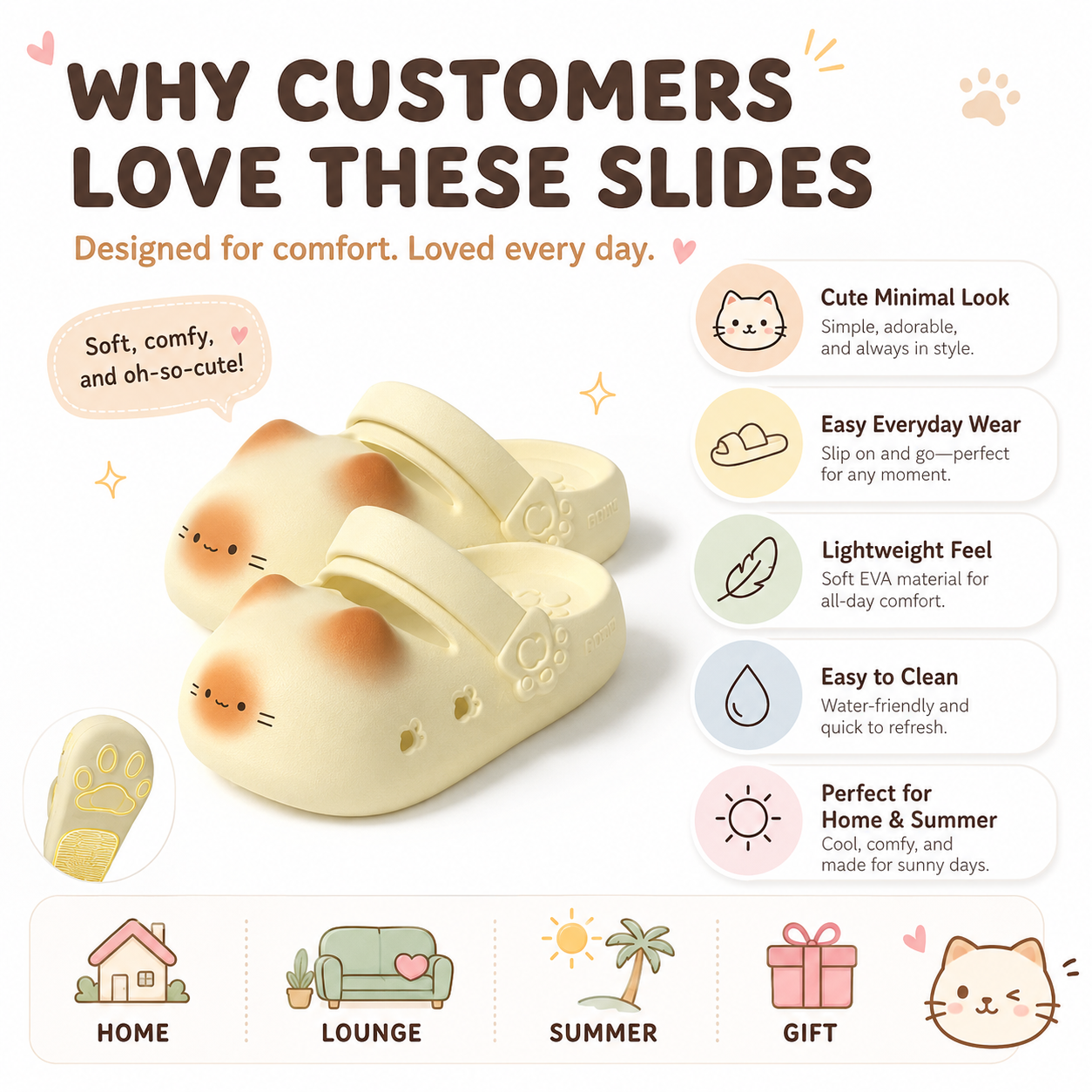 Cute Cat Paw EVA Slide Slippers