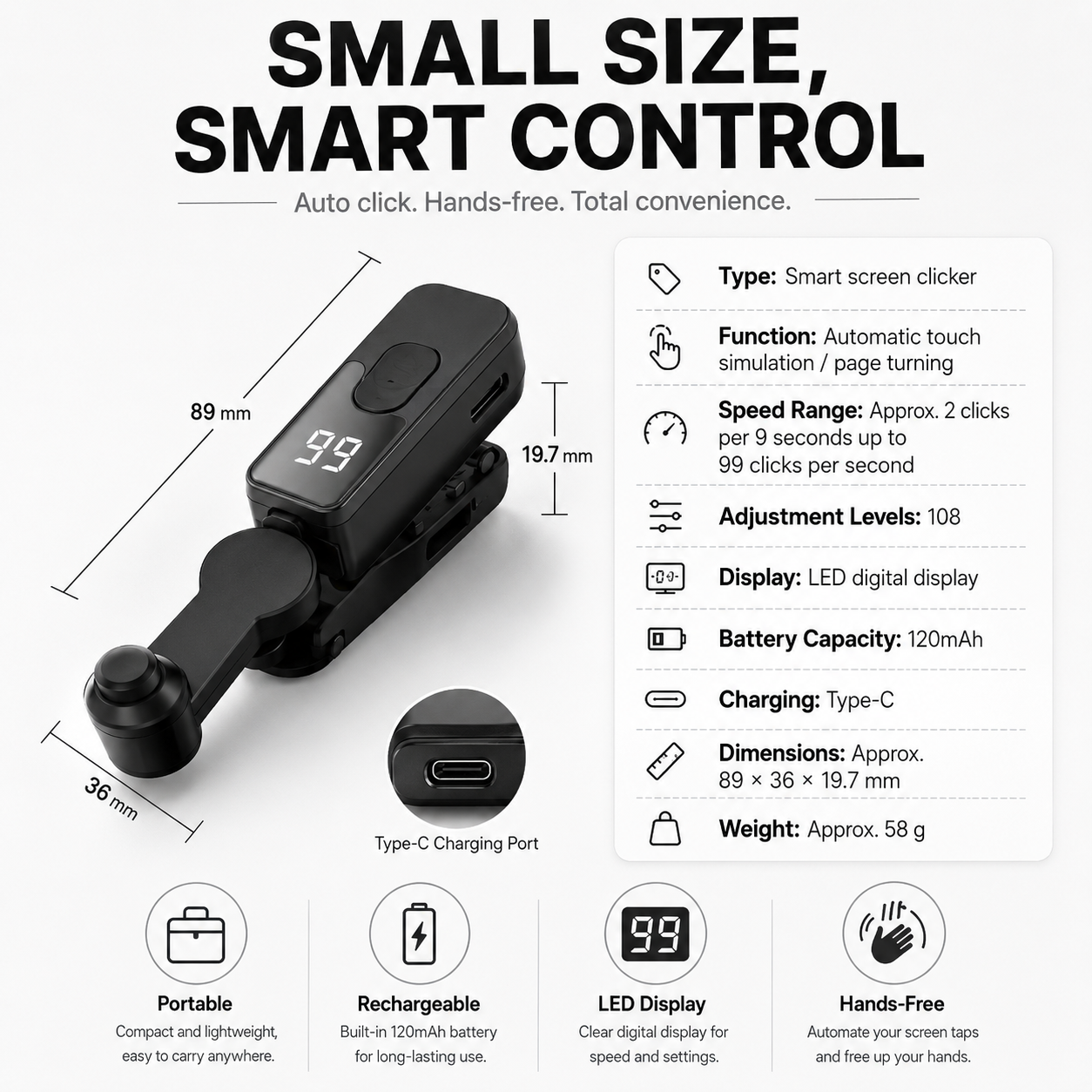 Adjustable Auto Screen Clicker for Smartphones
