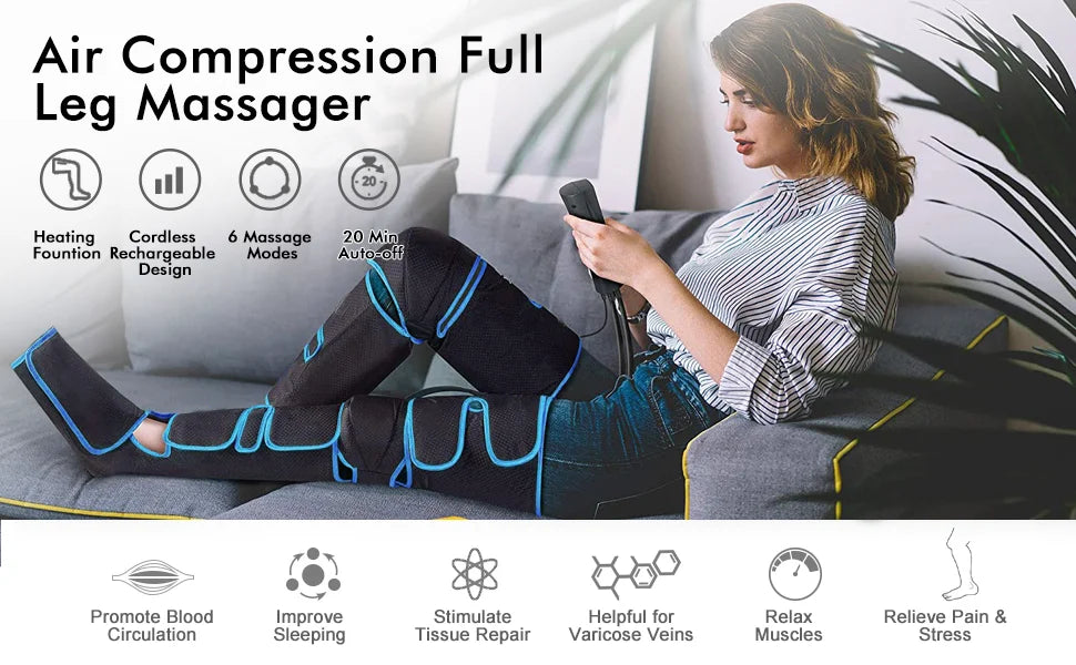 Cordless Heated Leg Massager – Full-Leg Compression with Knee Heat Therapy