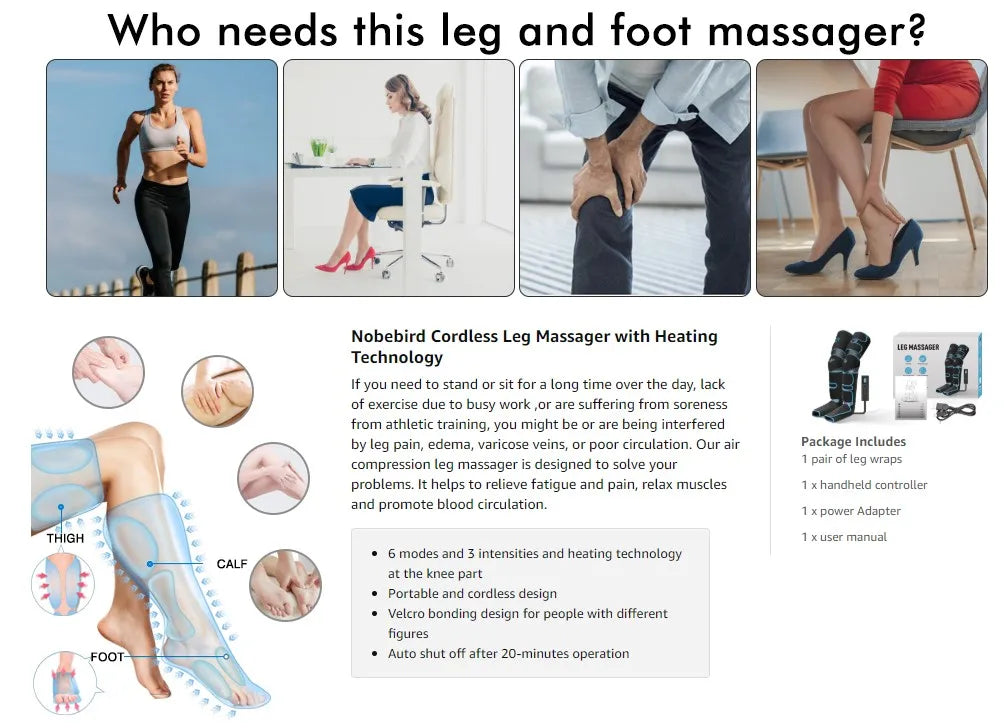 Cordless Heated Leg Massager – Full-Leg Compression with Knee Heat Therapy