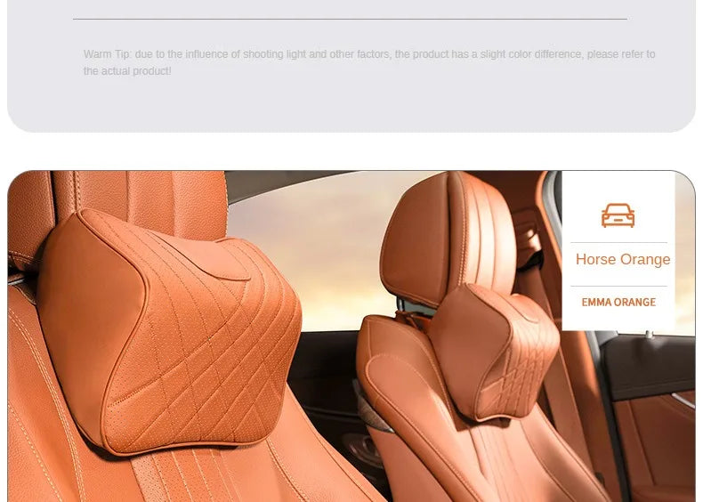 New Car Headrest Pillow Set Sewing Leather Auto Lumbar Waist Support Memory Foam Seat Neck Protective Cushion Accessories