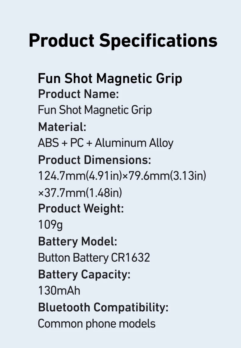 Magnetic Smartphone Camera Grip with Bluetooth Remote & Fill Light