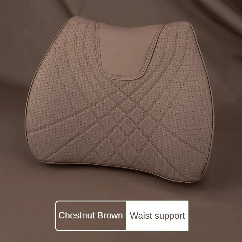 New Car Headrest Pillow Set Sewing Leather Auto Lumbar Waist Support Memory Foam Seat Neck Protective Cushion Accessories