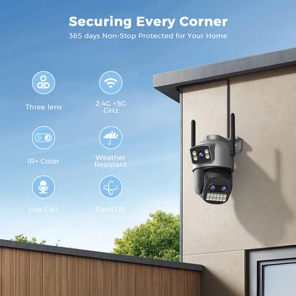 Dual-Lens PTZ WiFi Security Camera – AI Motion Detection, Color Night Vision
