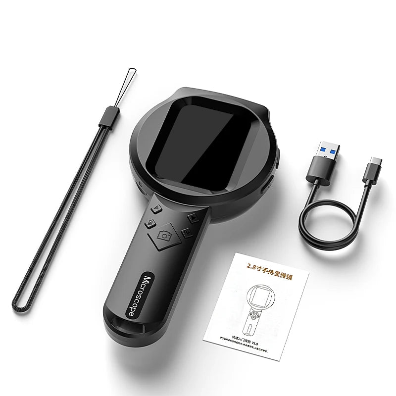 Handheld Digital Microscope with Screen – 100× Magnification & LED Lighting