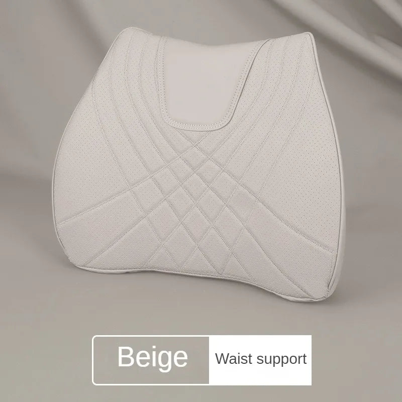 New Car Headrest Pillow Set Sewing Leather Auto Lumbar Waist Support Memory Foam Seat Neck Protective Cushion Accessories