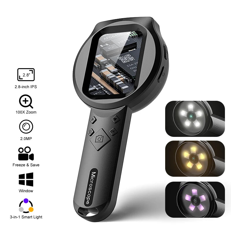 Handheld Digital Microscope with Screen – 100× Magnification & LED Lighting