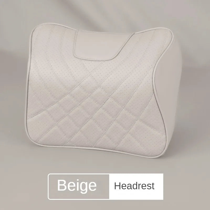 New Car Headrest Pillow Set Sewing Leather Auto Lumbar Waist Support Memory Foam Seat Neck Protective Cushion Accessories