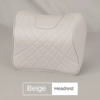 New Car Headrest Pillow Set Sewing Leather Auto Lumbar Waist Support Memory Foam Seat Neck Protective Cushion Accessories