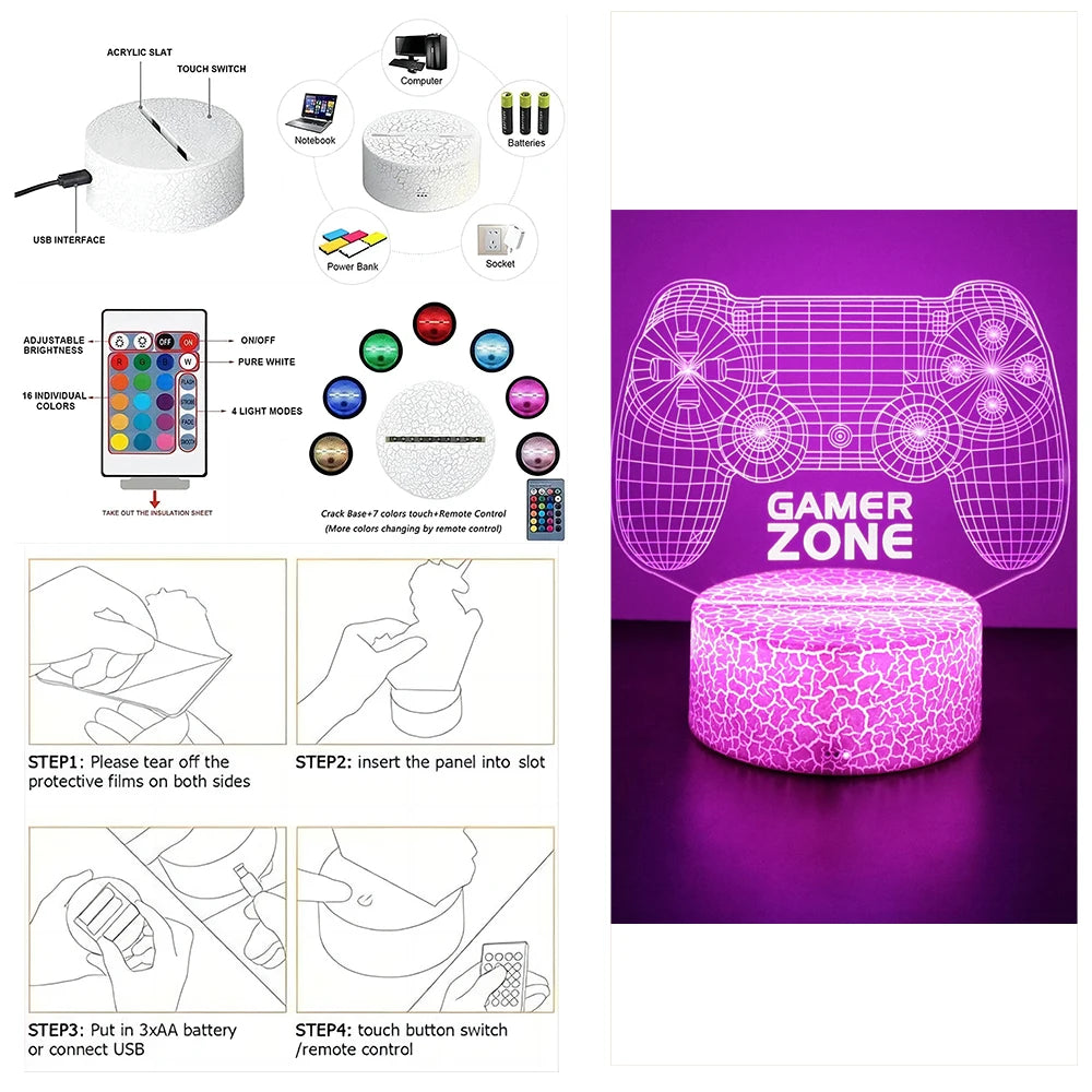 3D LED Acrylic Night Light (Touch & Remote Control)