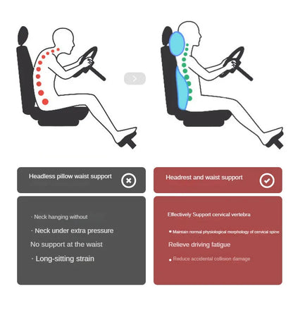 New Car Headrest Pillow Set Sewing Leather Auto Lumbar Waist Support Memory Foam Seat Neck Protective Cushion Accessories
