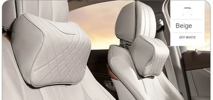 New Car Headrest Pillow Set Sewing Leather Auto Lumbar Waist Support Memory Foam Seat Neck Protective Cushion Accessories