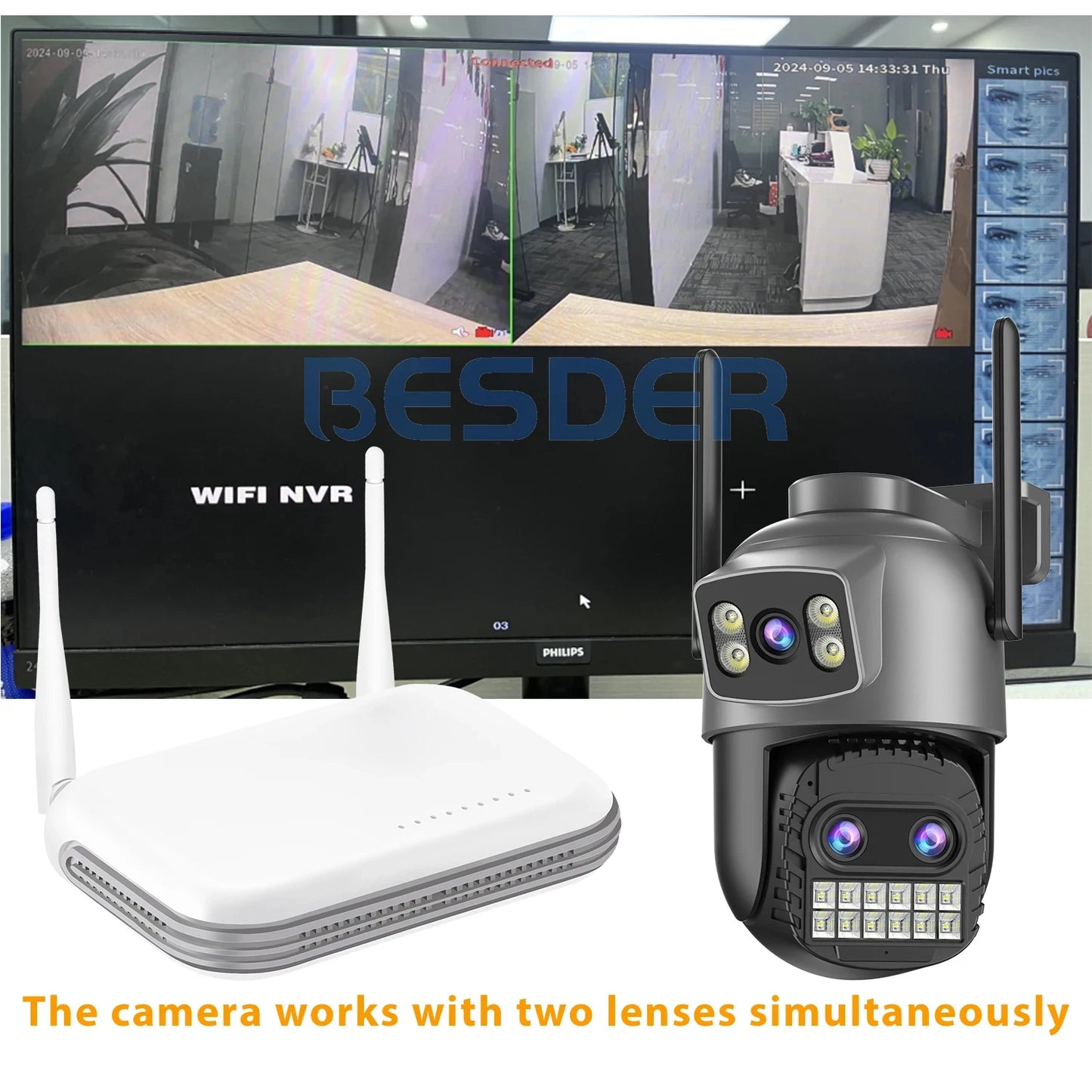 Dual-Lens PTZ WiFi Security Camera – AI Motion Detection, Color Night Vision