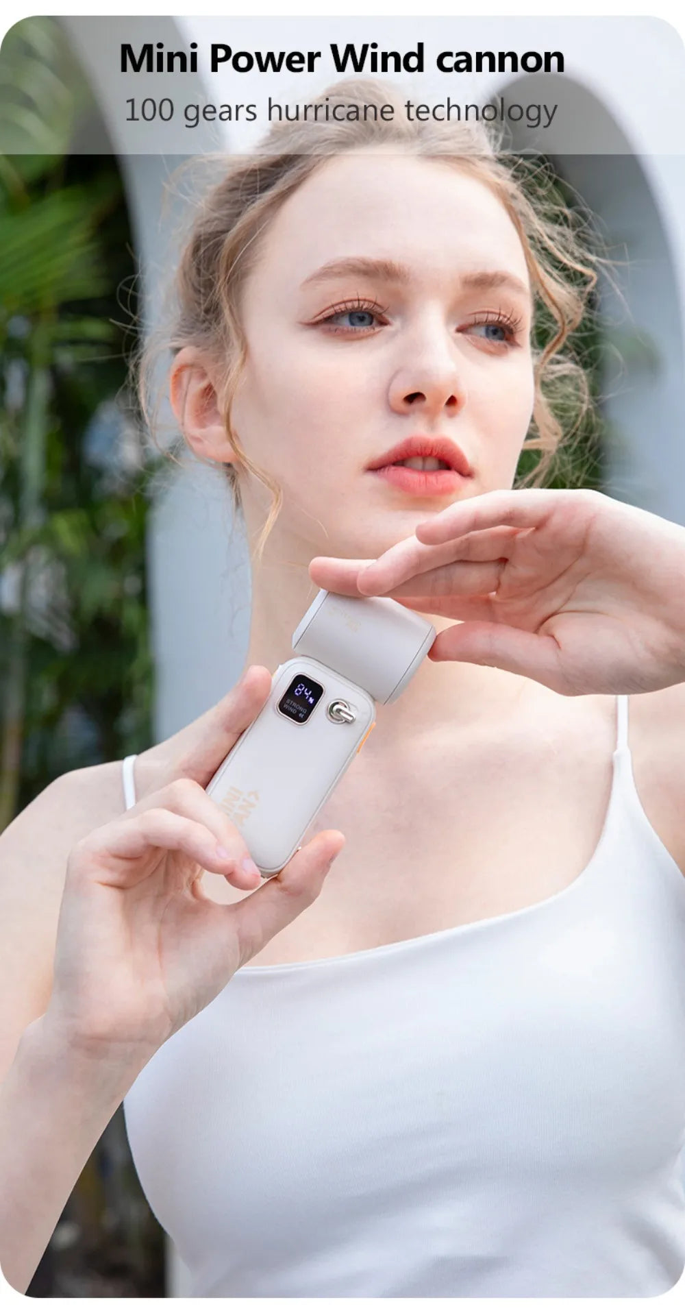 High-Speed Handheld Fan – 100-Level Cooling with Digital Display