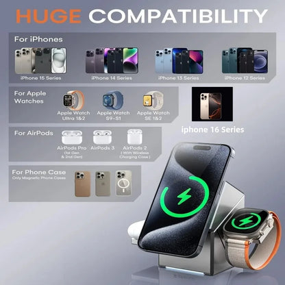 Qi2 Auto-Rotation 3-in-1 MagSafe Wireless Charger