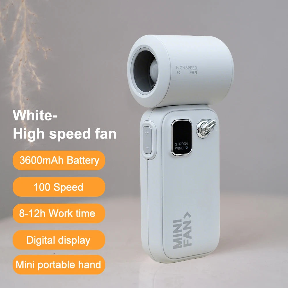 High-Speed Handheld Fan – 100-Level Cooling with Digital Display