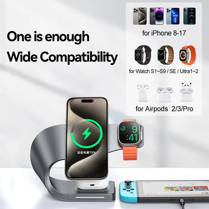 4 in 1 Wireless Charger Metal Shell Magnetic 15W Fast Charging Station Stand for iPhone 12-17 Mobile Phones  Airpods Apple Watch
