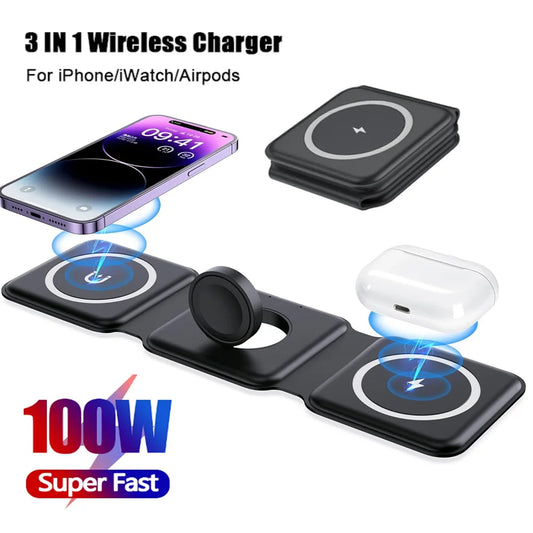 3-in-1 Foldable Wireless Charging Station – Phone, Watch & Earbuds