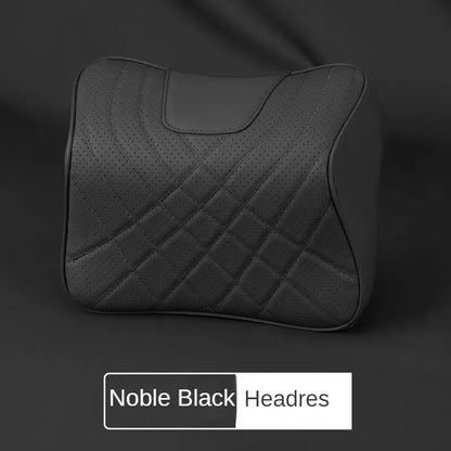 New Car Headrest Pillow Set Sewing Leather Auto Lumbar Waist Support Memory Foam Seat Neck Protective Cushion Accessories