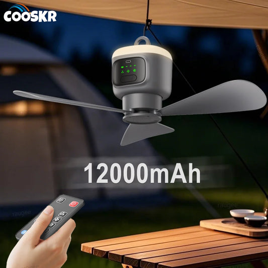Portable Rechargeable Ceiling Fan with LED Light & Remote Control