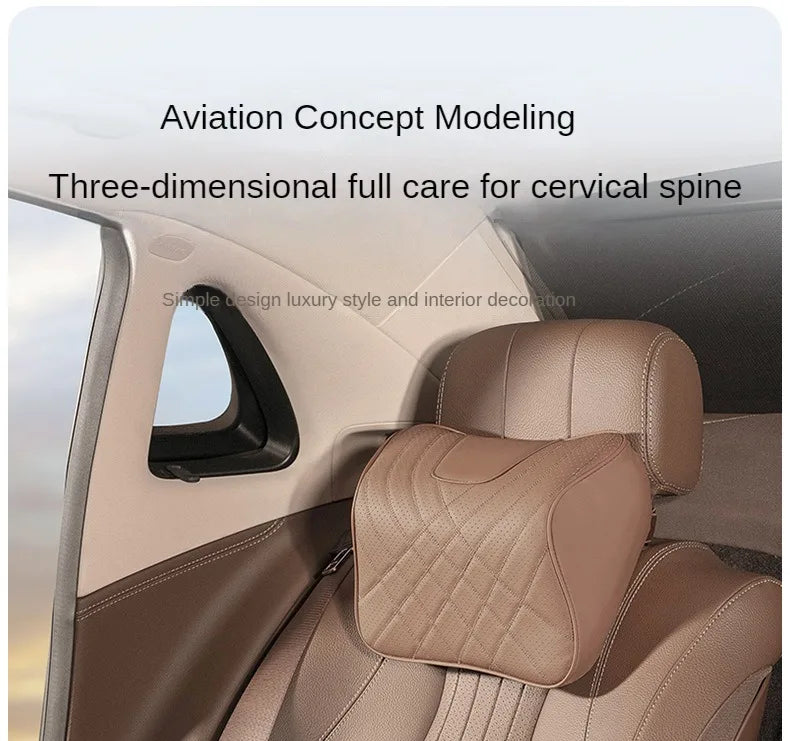 New Car Headrest Pillow Set Sewing Leather Auto Lumbar Waist Support Memory Foam Seat Neck Protective Cushion Accessories