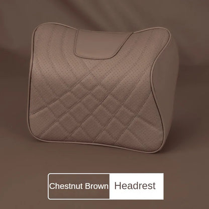 New Car Headrest Pillow Set Sewing Leather Auto Lumbar Waist Support Memory Foam Seat Neck Protective Cushion Accessories