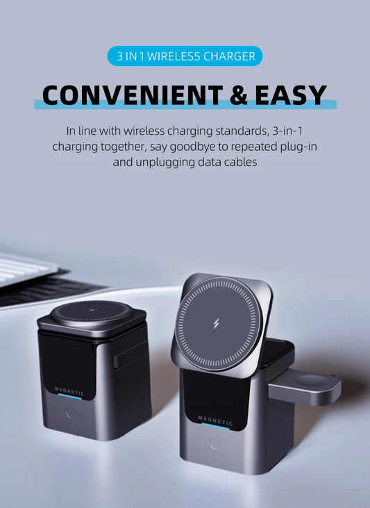 3-in-1 Wireless Charging Station – Foldable Magnetic Charging Stand