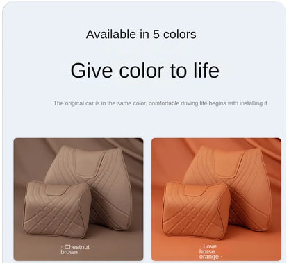 New Car Headrest Pillow Set Sewing Leather Auto Lumbar Waist Support Memory Foam Seat Neck Protective Cushion Accessories