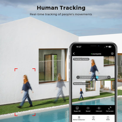 Dual-Lens PTZ WiFi Security Camera – AI Motion Detection, Color Night Vision