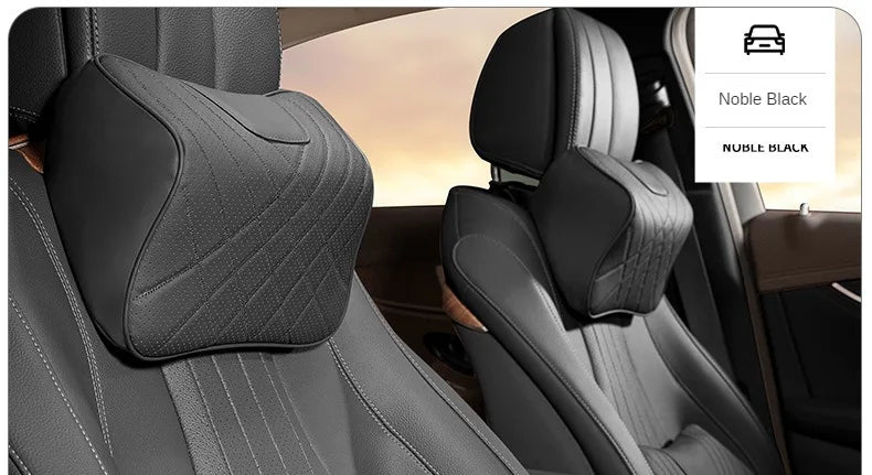 New Car Headrest Pillow Set Sewing Leather Auto Lumbar Waist Support Memory Foam Seat Neck Protective Cushion Accessories