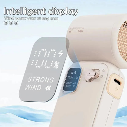 High-Speed Handheld Fan – 100-Level Cooling with Digital Display