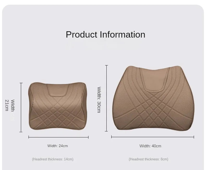 New Car Headrest Pillow Set Sewing Leather Auto Lumbar Waist Support Memory Foam Seat Neck Protective Cushion Accessories