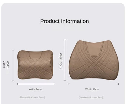New Car Headrest Pillow Set Sewing Leather Auto Lumbar Waist Support Memory Foam Seat Neck Protective Cushion Accessories